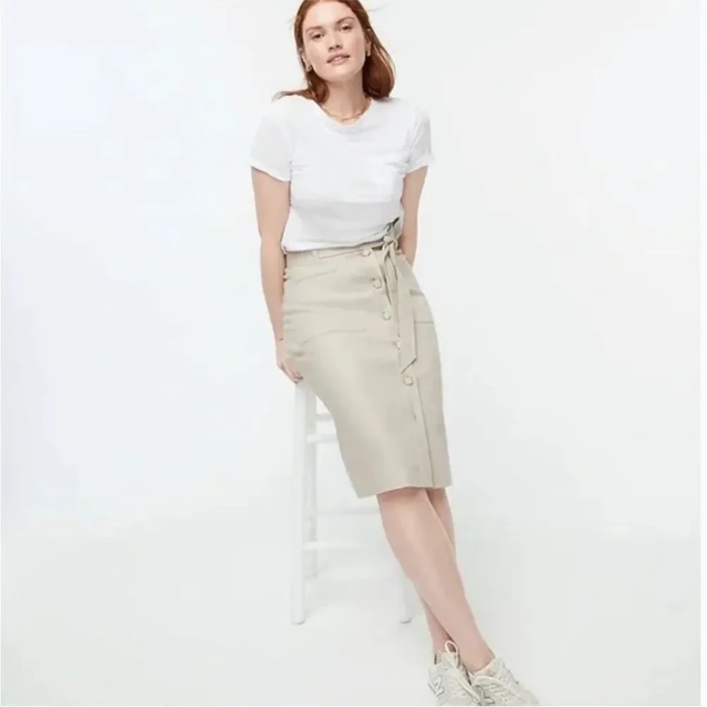 J. Crew | Tan Button Front Skirt in Stretch Linen Sz 0